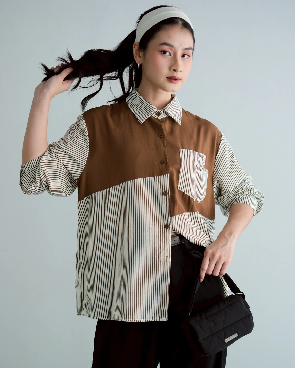 Oniel Stripe Shirt Kode 756G Brown